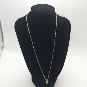Vintage Gold Tone Navette Pendant Necklace Minimalist Clear Rhinestone 18in